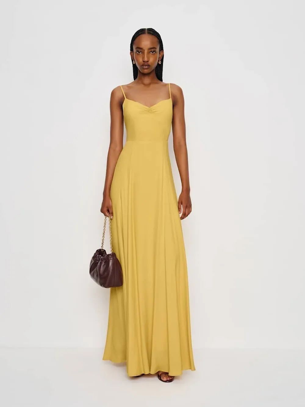 Reformation Thistle Dress Elegant Mustard Spaghetti-Strap Maxi Dress size 4